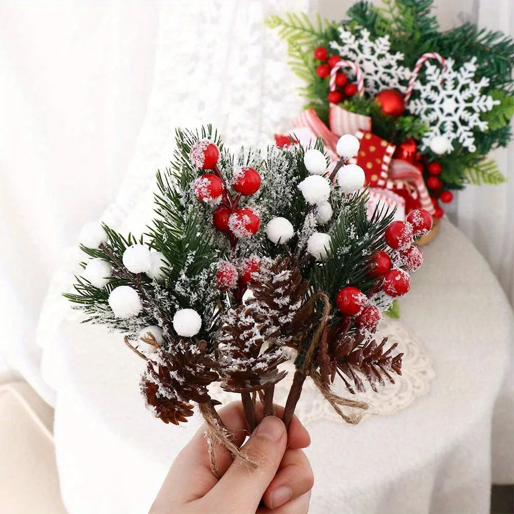 10 Rustic Cedar Branches with Faux Berries And Holly - Durable Plastic Christmas Ornaments, Fireplace Garlands, Vine Decorations