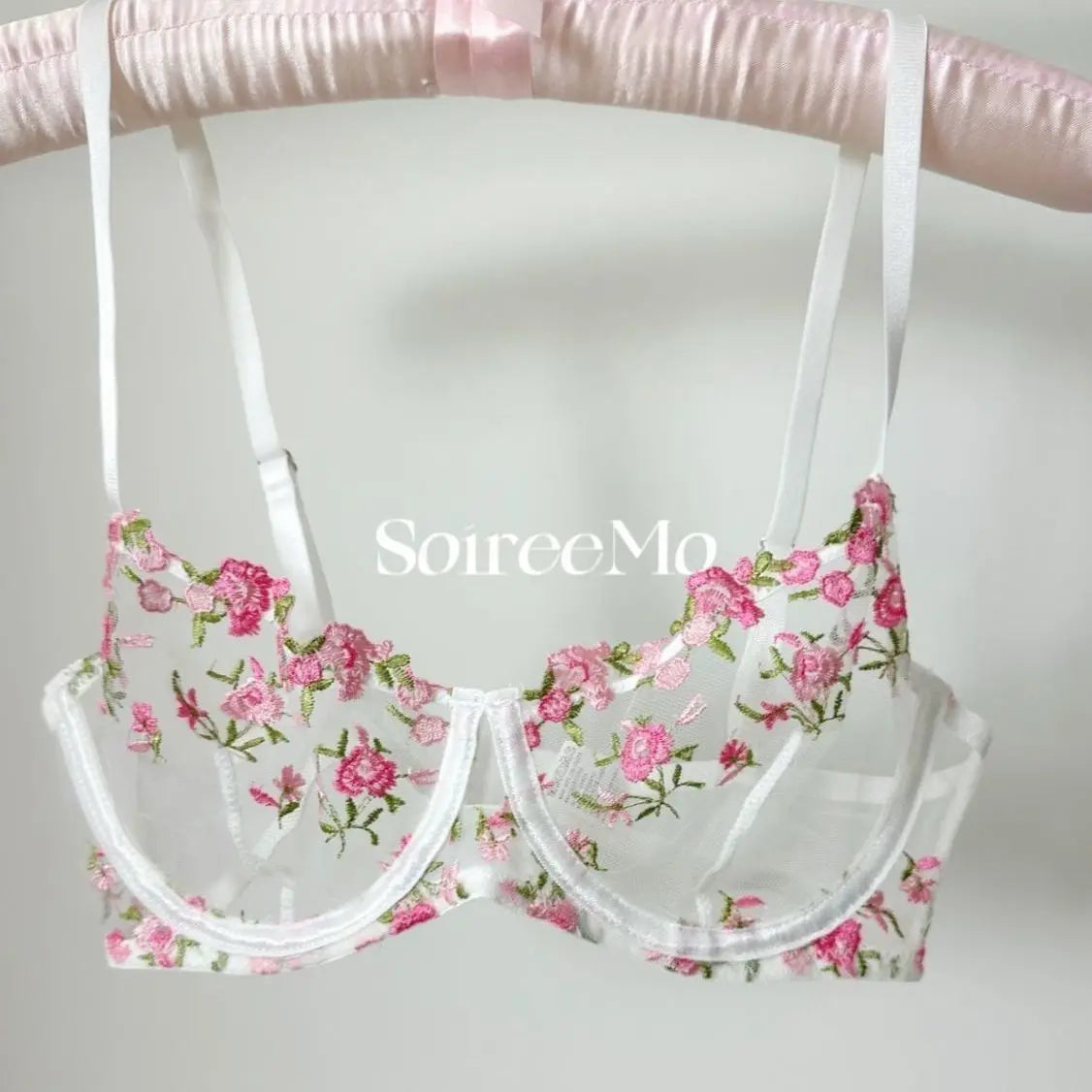 French Sheer Floral Sensual Lingerie Set Ultra Thin See Through Bralette with Soft Or Women Large Bust Support S-XL 32-38 MOYISU