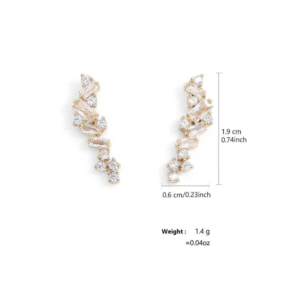 ZAKOL Simple Geometric Zirconia Climb Stud Earrings for Women Shiny Crystal CZ Bridal Wedding Jewelry Wholesale