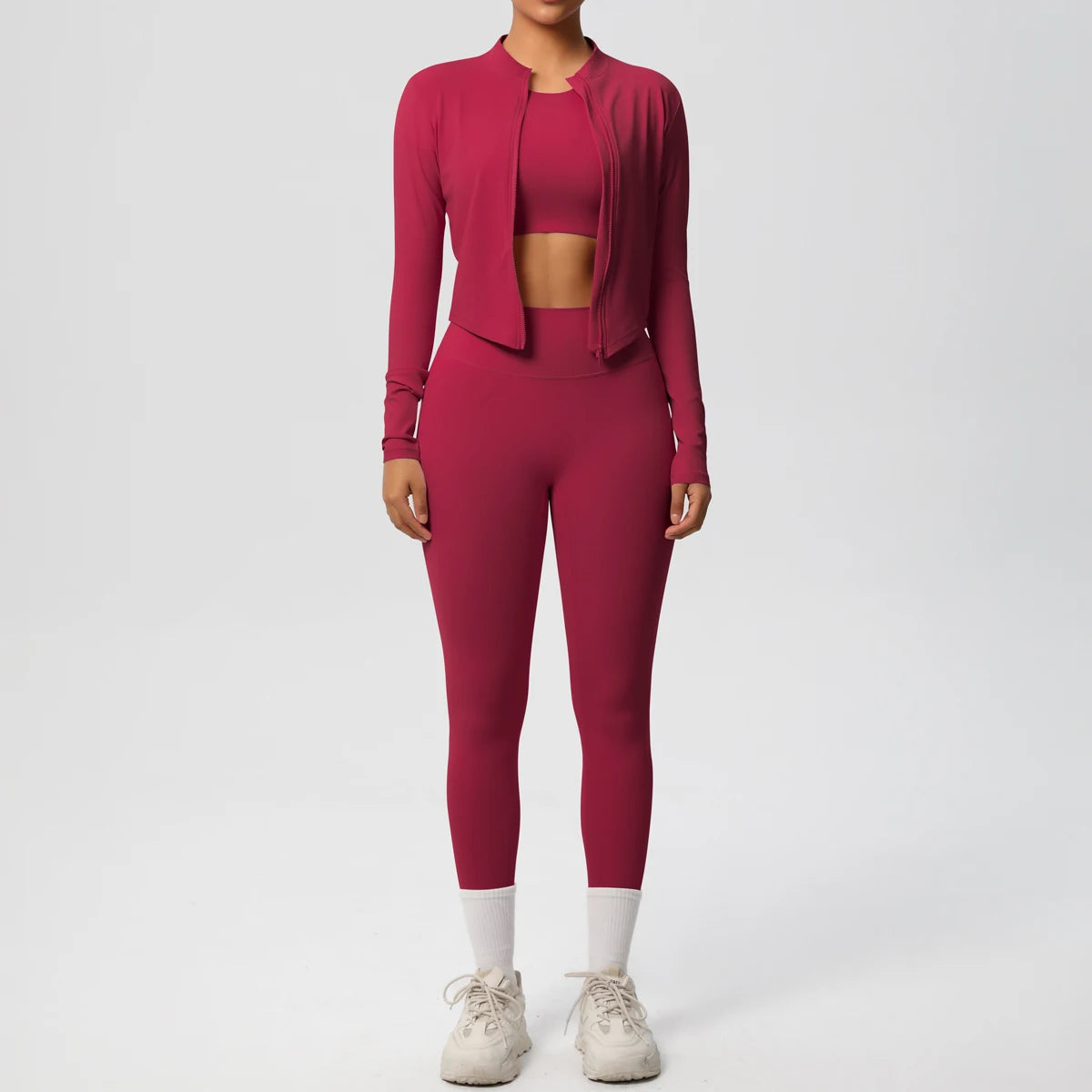 Yoga Three Piece Set for Women's Yoga Zipper Long Sleeves Sports Running Quick Drying Yoga T-shirt Push Up Female Pants Yoga Set