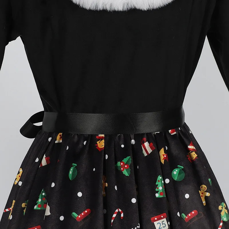 Christmas Themed Print Dress Family Atmosphere Party Event Costume Christmas Halloween Cos Costume