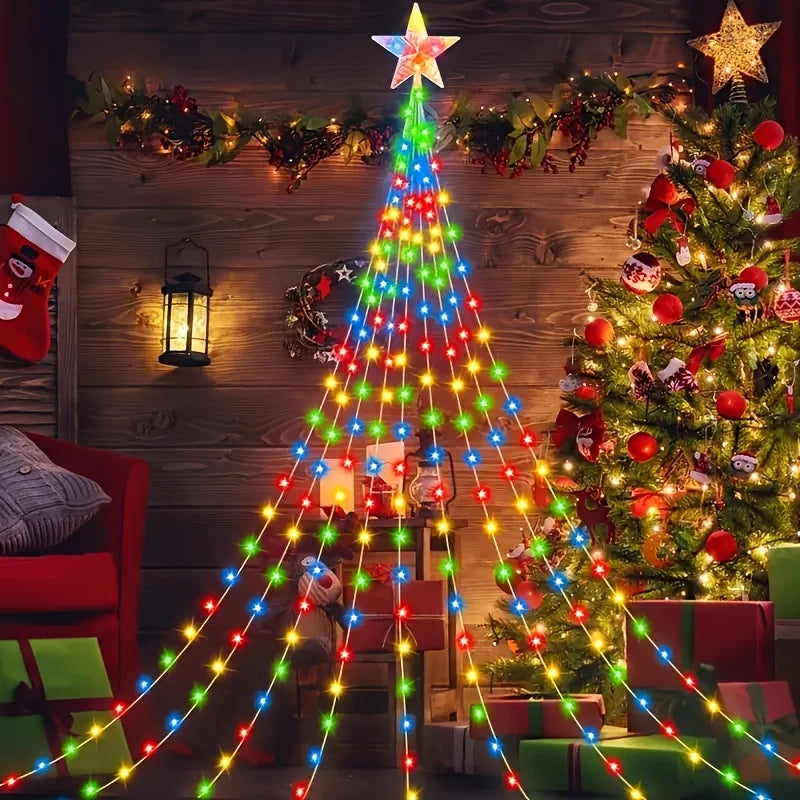 USB 180 LED Star String Lights -200CM, Waterfall & Tree Design for Indoor Outdoor Decor, Perfect for Parties, Wedding，Christmas