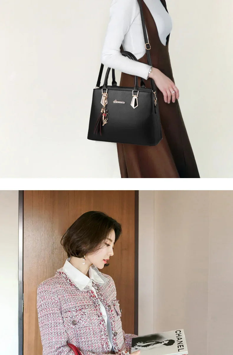 Trendy Large Capacity Women's Handbag Fashionable Mother-Child Shoulder Bag Simple Design Polyester Lining Soft PU Material