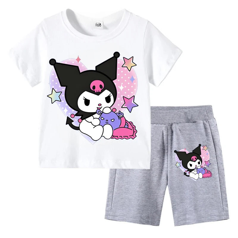 Sanrio Children's T-shirts Set Kuromi Printed Girls Summer Trend Baby