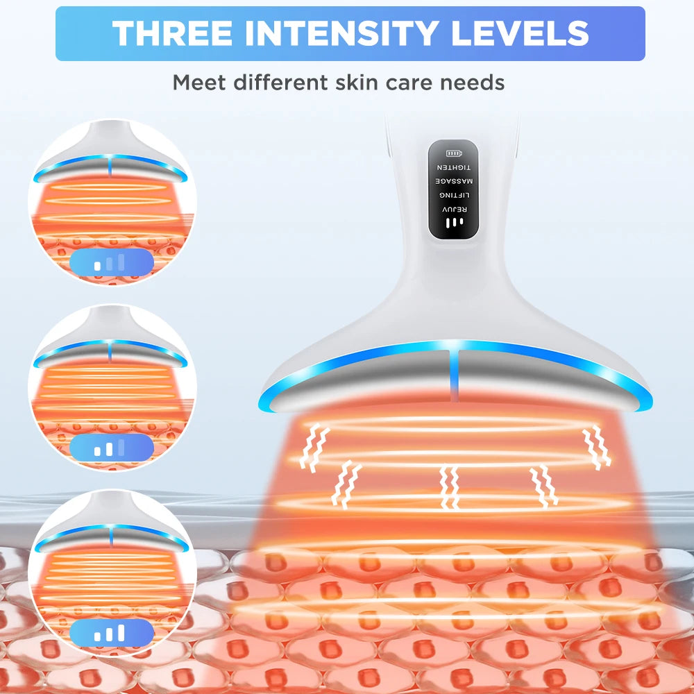 3 Color LED Face Neck Massager Beauty Device 3 Modes 3 Levels Home Use Vibration Lifting Anti Aging Improve Neck Lines Skin Care