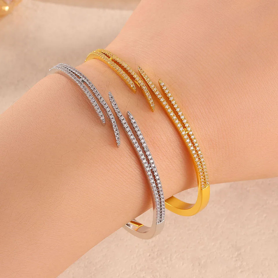 ZAKOL Luxury Irregular CZ Zircon Wings Women's Open Bracelet Temperament Exquisite Party Wear Accessories Female