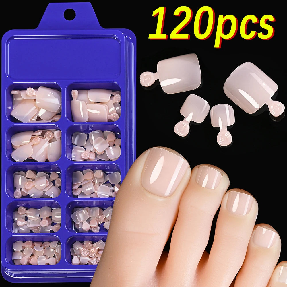 144/120Pcs Mixed Short Square False Toenails Acrylic Full Cover False Toe Nails Foot Nail Tips Extension Women Press on Toenails