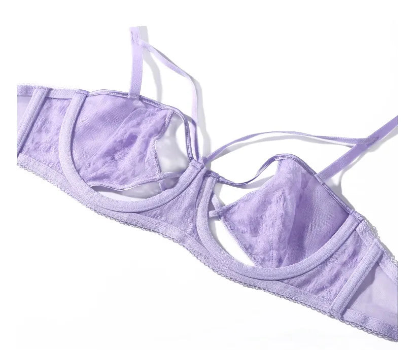 MOYISU Sensual Minimizer Bra Set Large Bust Sheer Lace Bralette Breathable Underwear Sponge-Free Full Coverage Slimming Body
