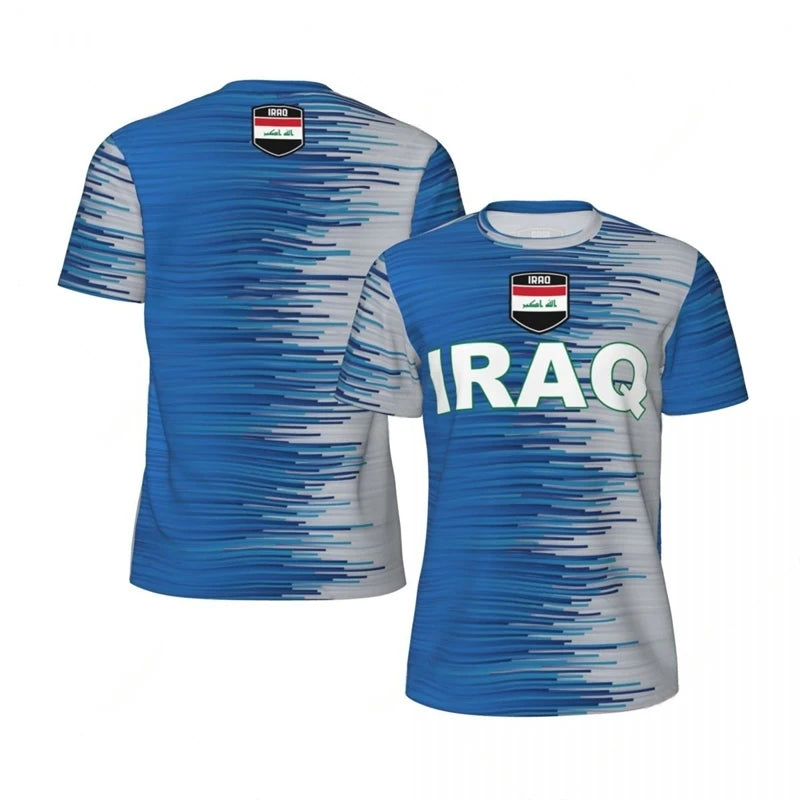Mens Iraq Flag Print Football Jersey Fashion National Emblem Sports Shirt Plus Size Breathable Casual T Shirts