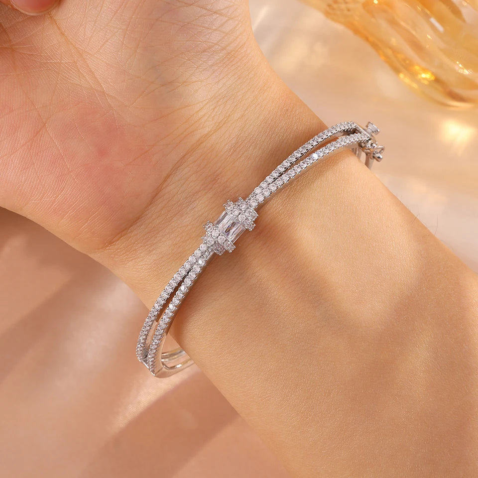 ZAKOL 5/1pcs Buling Buling Zirconia Stainless Steel Copper Stackable Bracelets Fashion Trendy Wrist Jewelry for Women