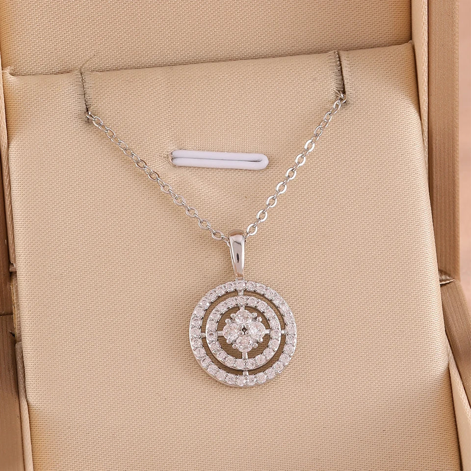 ZAKOL Minimalist Fashion Women Jewelry Set Round Cubic Zirconia Pendant Necklace Earrings Bridal Wedding Accessories