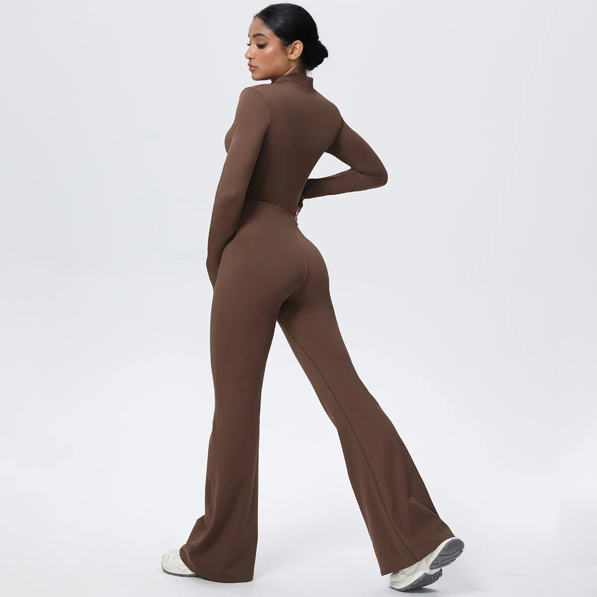 Woman's Fitness Yoga Bodysuit Solid Color Yoga Zipper Long Sleeves Trousers Gym High Strength Exercise Sports Bodysuit Leggings