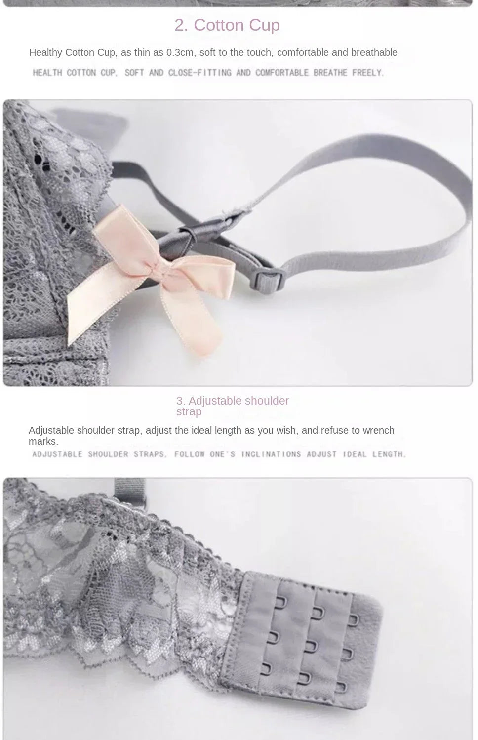 MOYISU 1/2 Ear AB Cup Pure Desire Girl Bra Set | Pull-up Bra Set With Bow Breathable French Lace Bra | Anti-Slip Cup Date Night