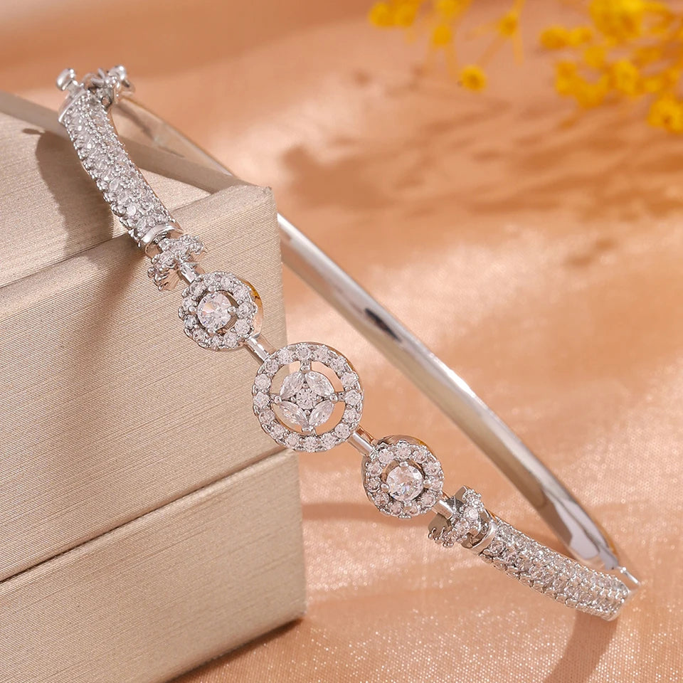 ZAKOL High-end Luxury Round Cubic Zirconia Charm Bracelet for Women Shiny Crystal Jewelry Fashion Accessories