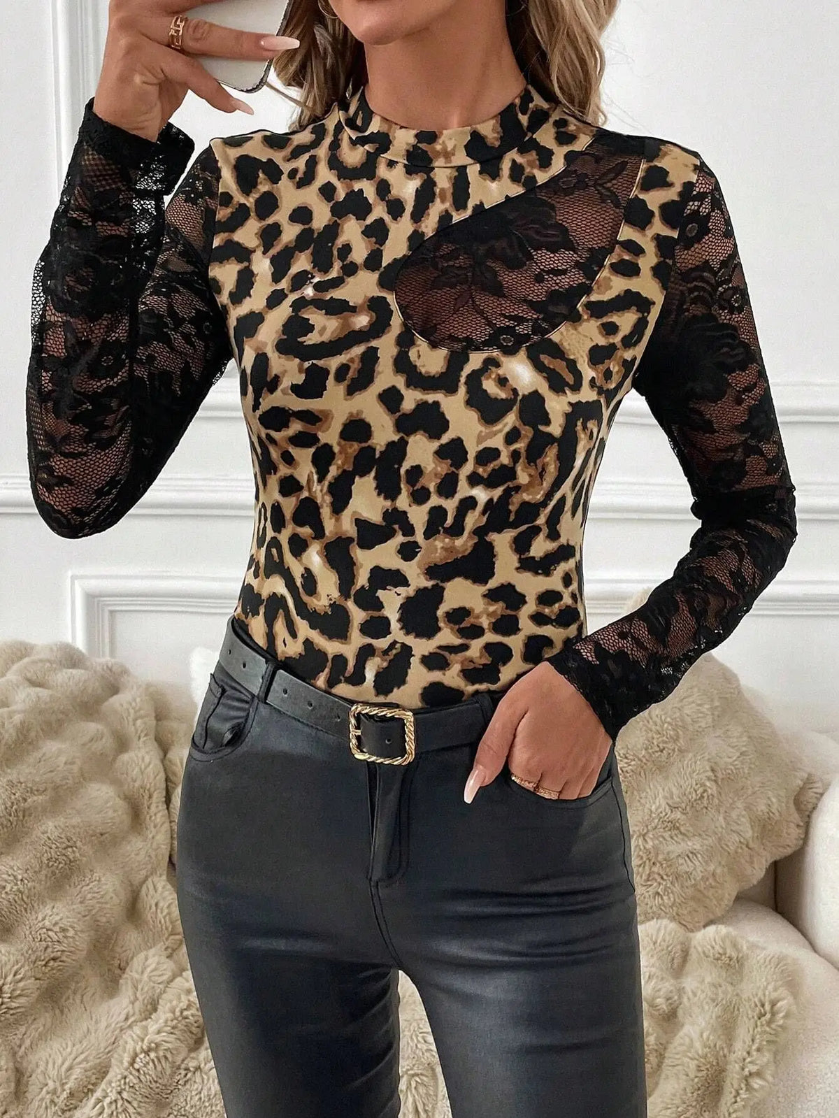 BKLD 2026 New Women Clothing Sexy Tops Fashion Black Lace Patchwork Irregular Collar T-Shirt Long Sleeve Tops Party Clubwear