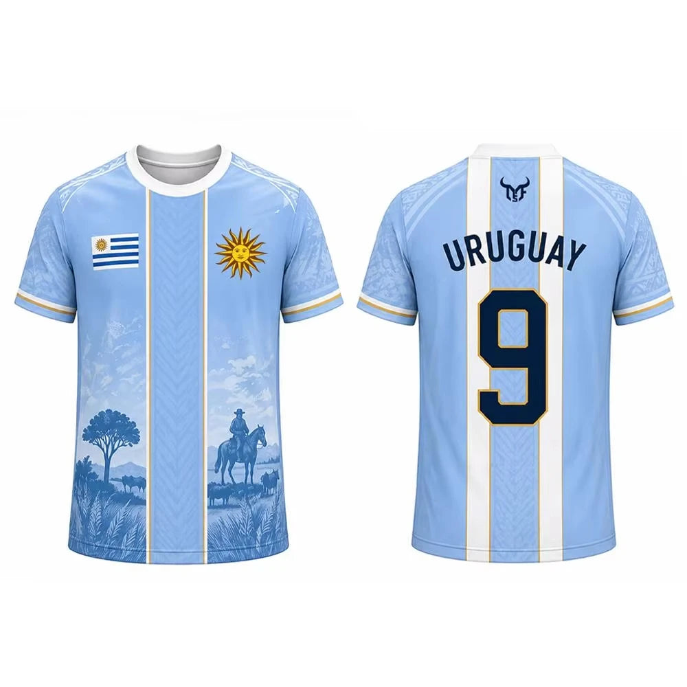 Uruguay Flag Pattern Soccer T Shirt Gaucho Lighthouse Print Family Edition Kids Adults Tee Sports Top Breathable Training Shirt