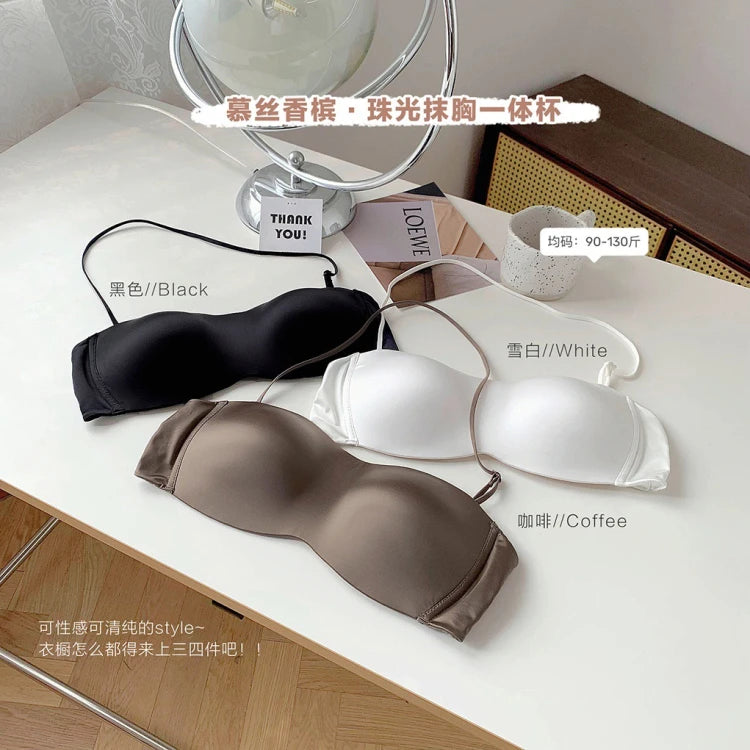 Premium Satin Convertible Bra Japanese Style Strapless Halter Versatile Wear Seamless Comfort Lingerie for Women CA S-XL MOYISU