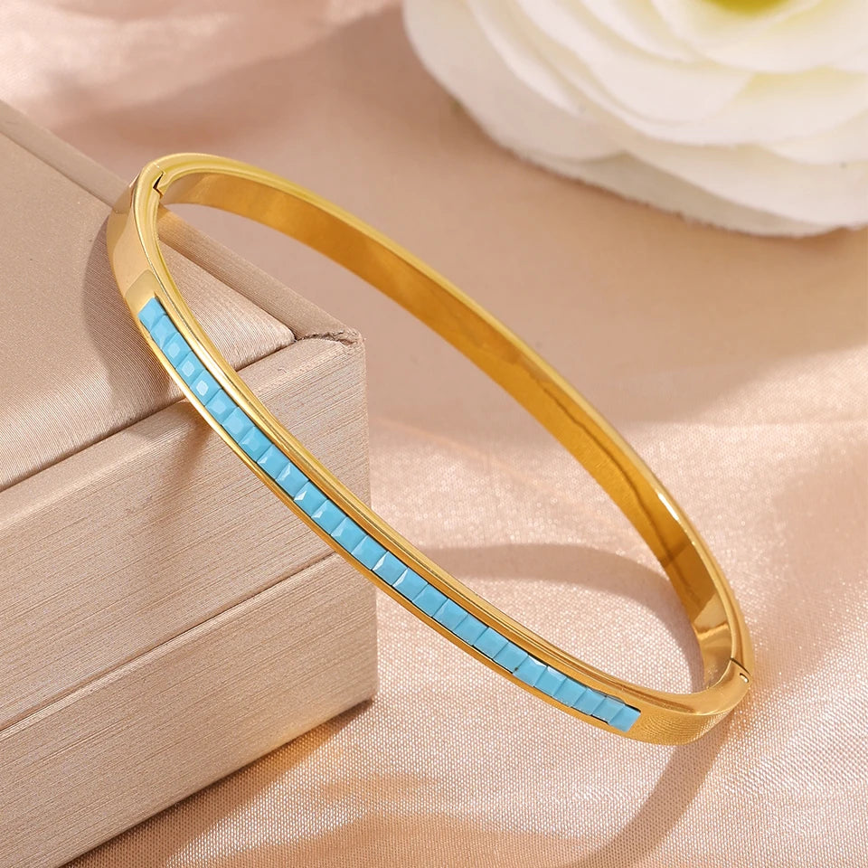 ZAKOL 5pcs Niche Design Blue Turquoise Zircon Stackable Bracelets for Women Exquisite Elegant Wedding Party Jewelry Gifts