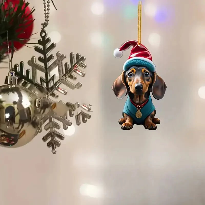 5/9pcs Dachshund Christmas Ornaments - Holiday Hanging Decorations with Santa Hats & Scarves, for Room Decor, Christmas Decor