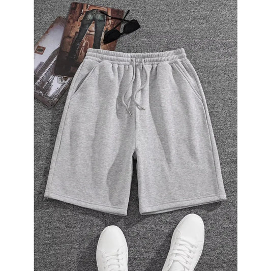 Spring and summer new solid color gray atmospheric men's pure cotton drawstring waist sports shorts