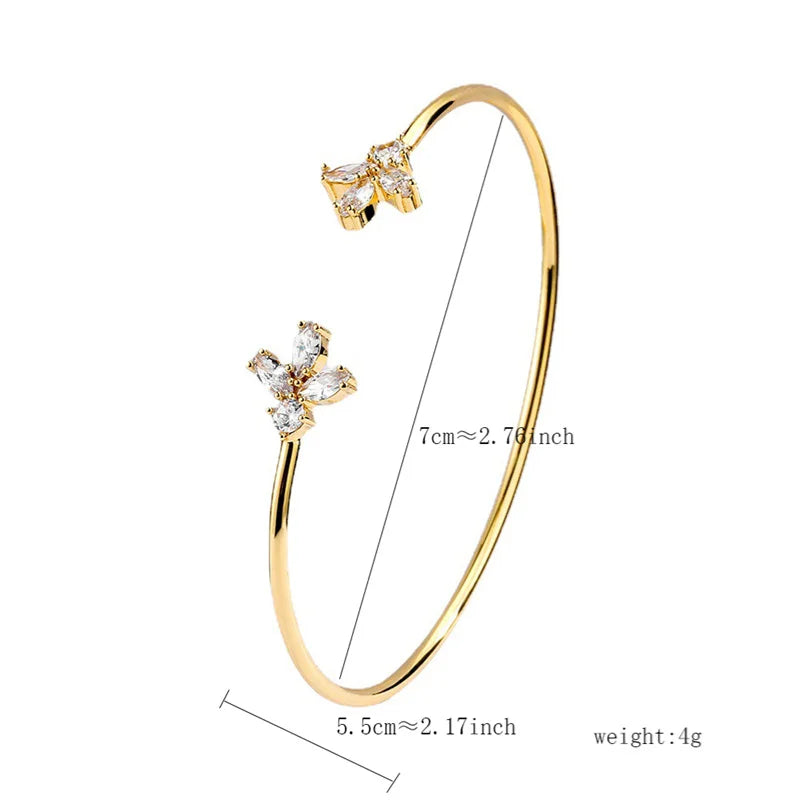 Luxury Geometry Gold Color Cuff Bangles For Women Fashion Cubic Zirconia Bracelets INS Party Everyday Jewlery.
