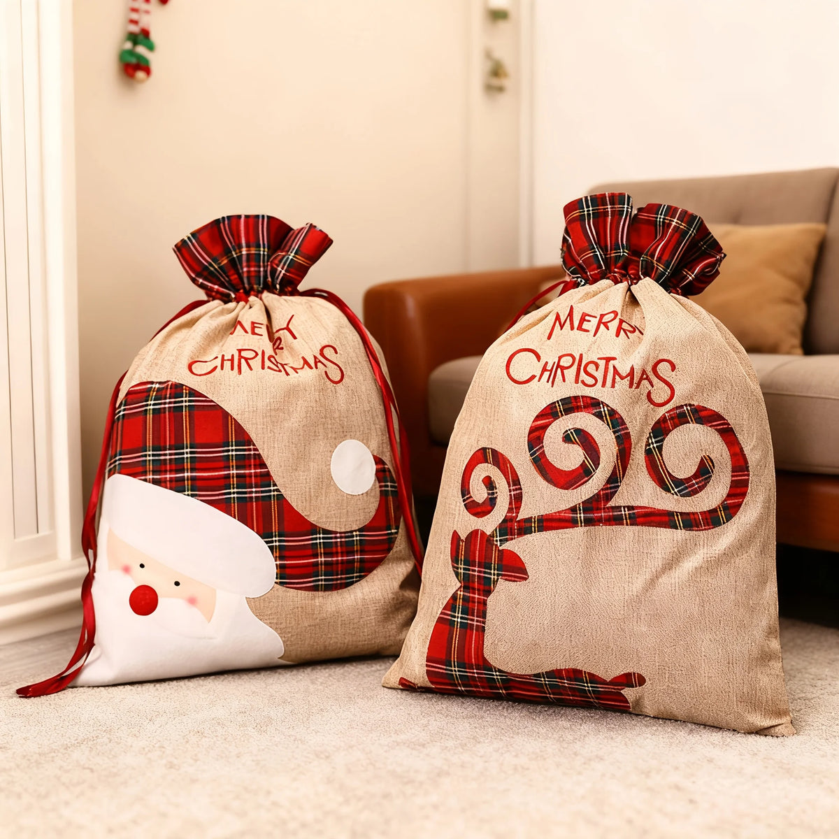 Party Occasions Christmas Present Bag Santa Reindeer Bag Ample Space Cute Prints Delicate Embroidery Festive Charm