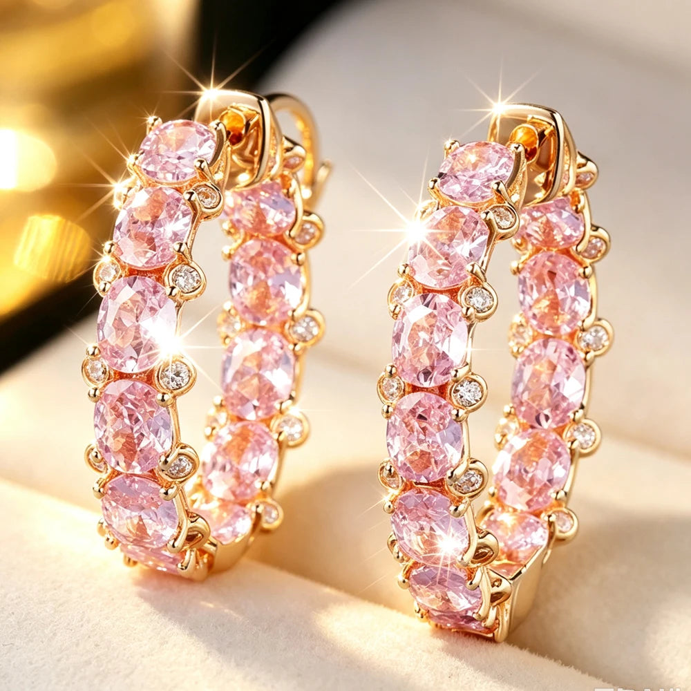 ZAKOL Gorgeous Bright Pink Zirconia Crystal Hoop Earrings for Women Luxury Party Accessories Trendy Wedding Jewelry