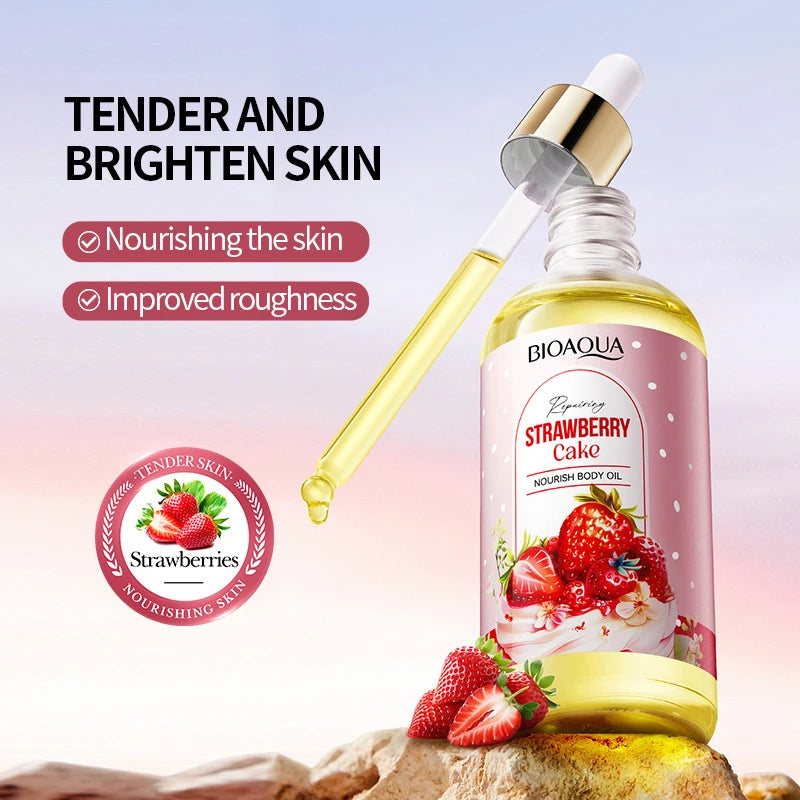 Fruity Strawberry Cake Body Oil 100ml Soothing Smoothing Body Massage Oil Moisturizing Improve Rough Dry Skin Daily Body Care
