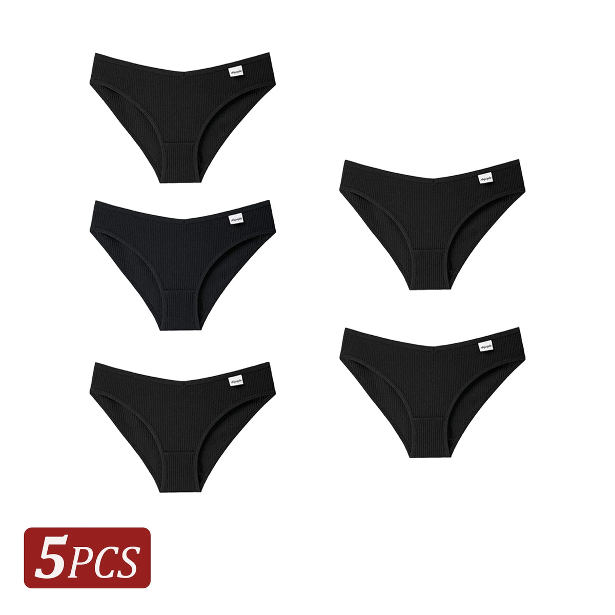 5PCS Black Cotton Women Panties Sexy Low Waist Underpants Girls Solid Color Striped Briefs Lingerie Breathable Underwear XS-XXL