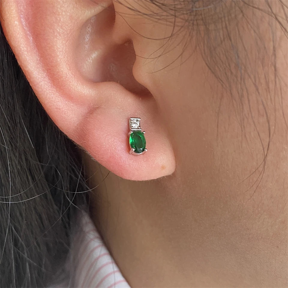 ZAKOL New Exquisite Elliptical Blue Green AAA Zircon Stud Earrings Shiny Crystal CZ Birthday Christmas Jewelry Gifts for Women