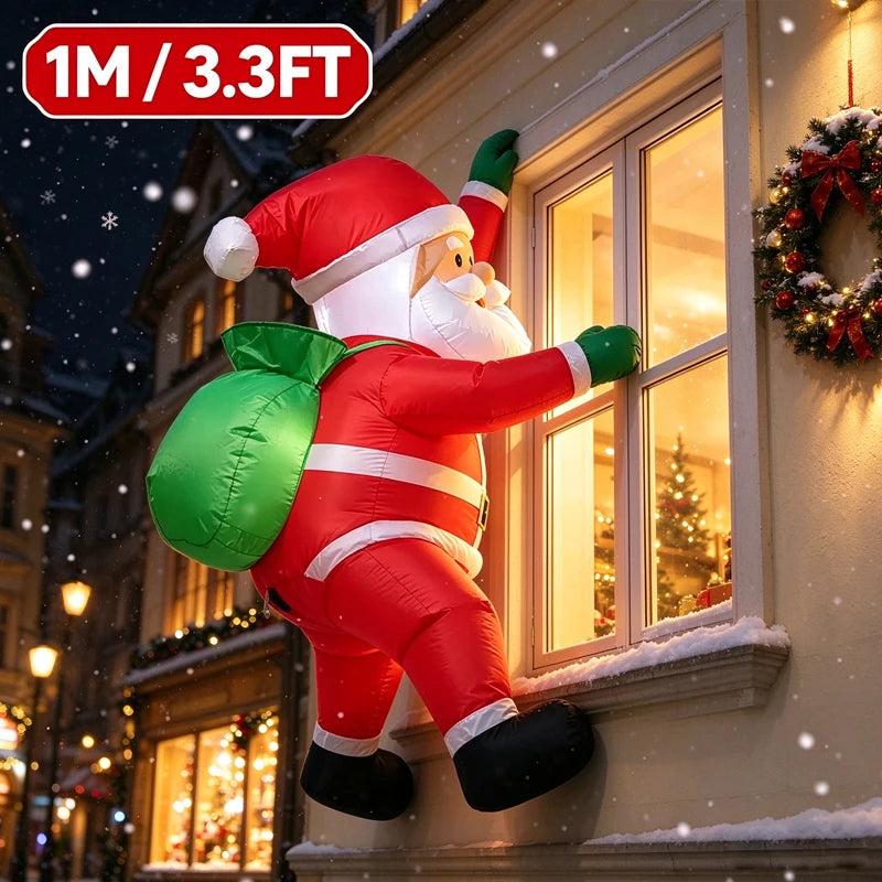 3.3FT Climbing Window Inflatable Santa Claus, Blow Up Santa with Gift Bag, Outdoor Christmas Yard Holiday Decor