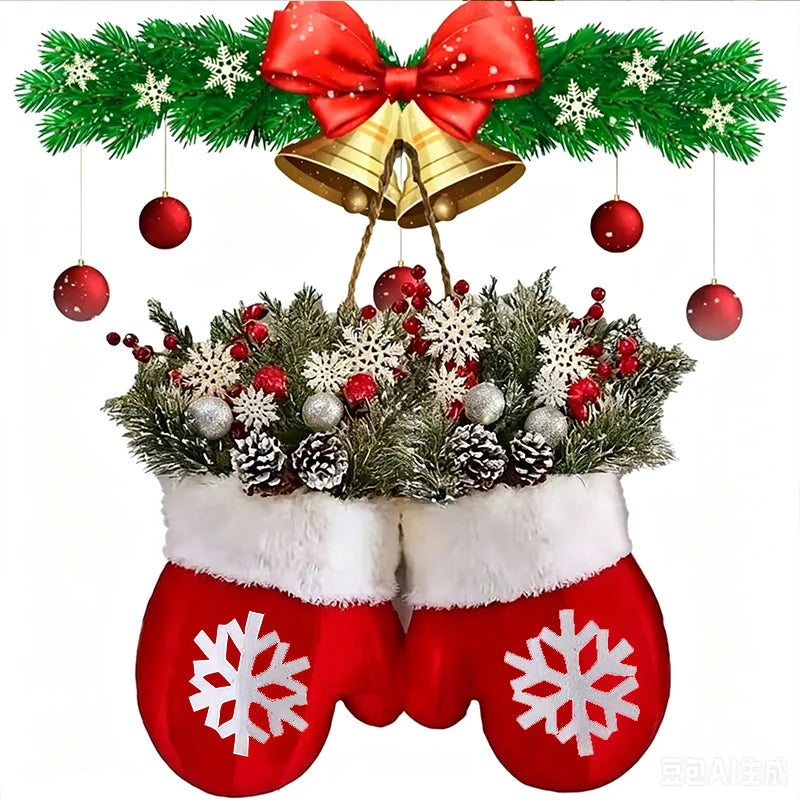 Luminous Red Christmas Wreath With Artificial Pine Branches & Cones - For Indoor/Outdoor Holiday Decorations, For Christmas Tree