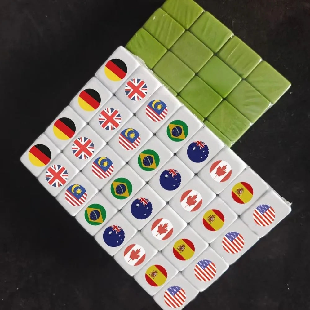 64Pcs Seaside Escape Mahjong Tile Game with Pattern of Flag Ball Funny Parent Child Party Game Children Toy Gift ﻿