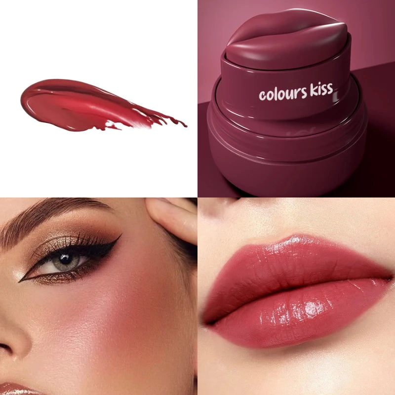 Lip And Cheek 2-in-1 Balm, Round Jar High Gloss Moisturizing Lip Gloss Long-lasting Moisturizing Multicolor Cheek Cream