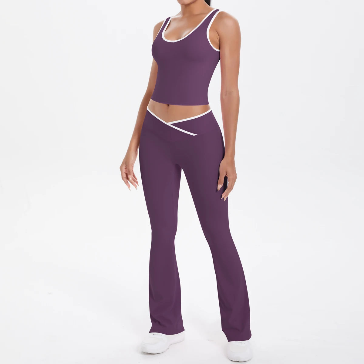Autumn Women's Yoga Set U-neck Vest High Waist Cross Wide Leg Pants Set Tight Fitting Seamless Elastic Sportswear