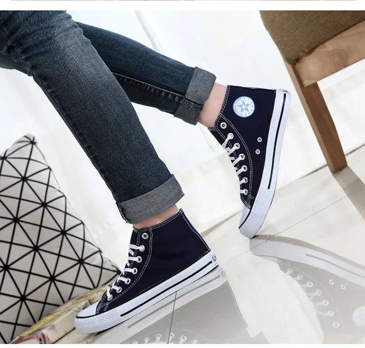 Men’s High-Top Canvas Sneakers – Lace-Up Flat Sole Shoes (A18-B6638)