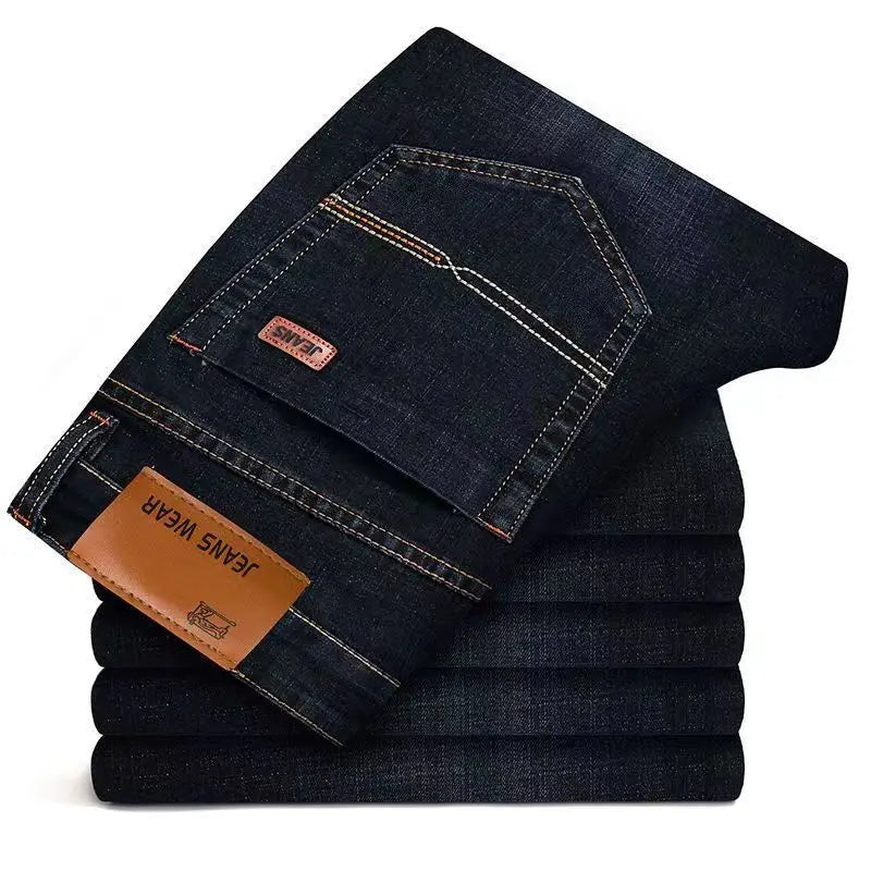 Men's comfortable and soft business casual denim pants, slim fit straight leg pants, fashionable men's brand, light luxury elast