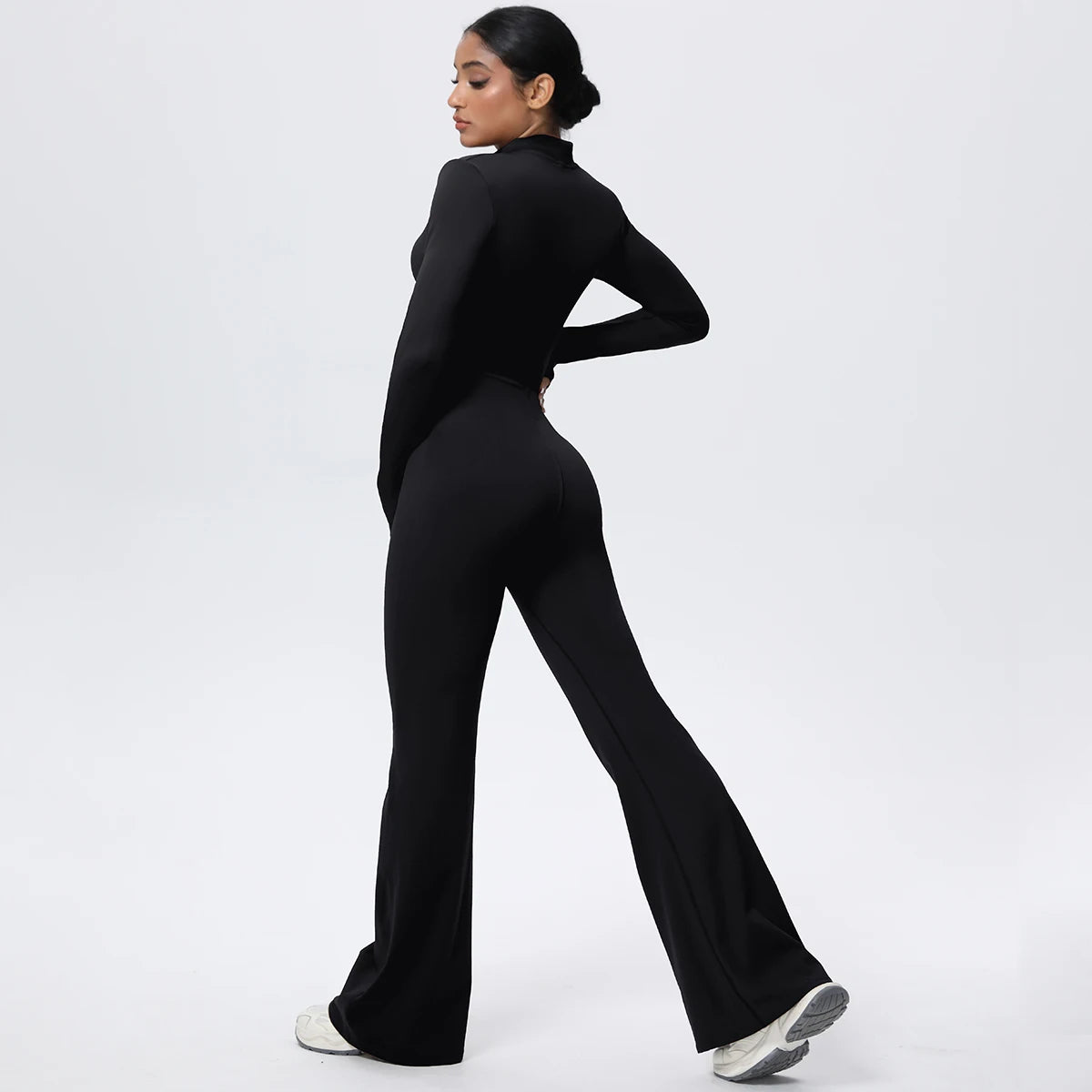 Woman's Fitness Yoga Bodysuit Solid Color Yoga Zipper Long Sleeves Trousers Gym High Strength Exercise Sports Bodysuit Leggings