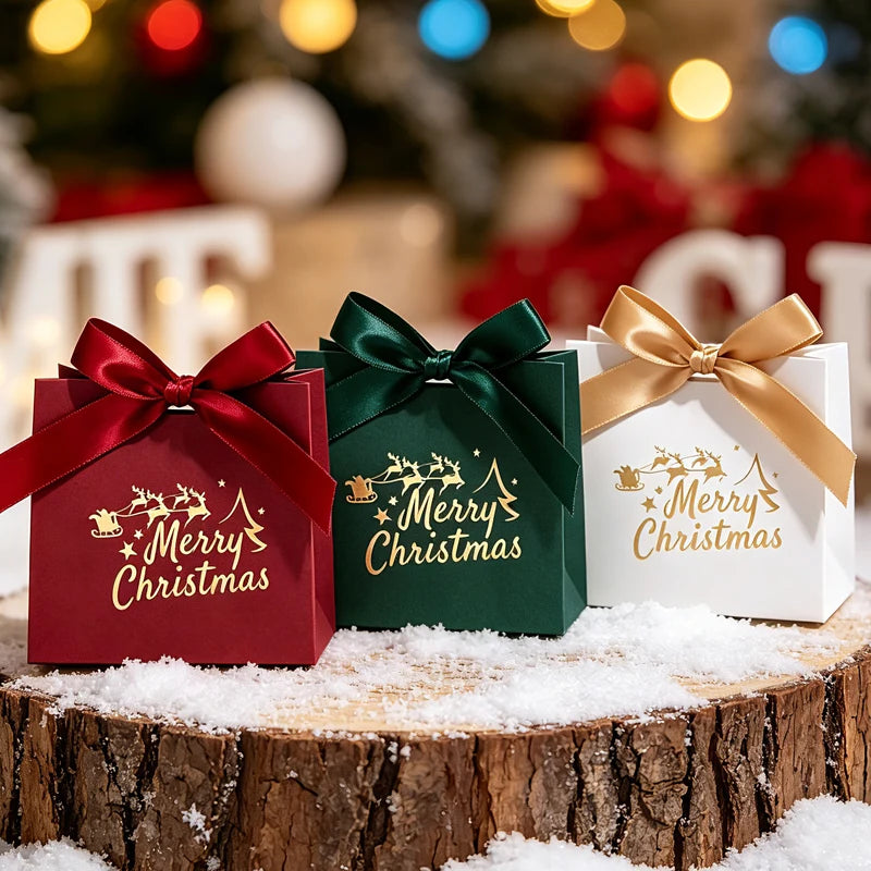 12pcs Elegant Christmas Gift Bags - Deep Brown,with Merry Christmas Script - Festive Packaging for Presents,Party Decorations