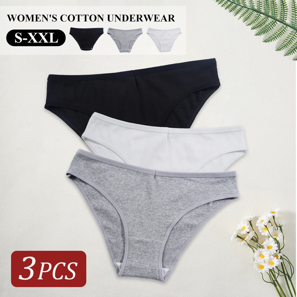 3PCS/Set Classic Cotton Panties for Women Girls Low Waist Solid Color Simple Briefs Female Lingerie Comfortable Breathable S-XXL