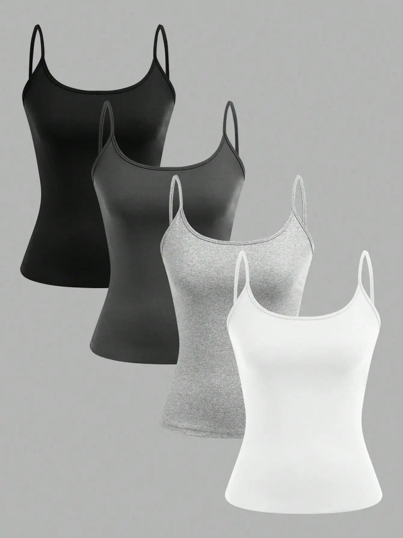 4-Pack Solid Color Camisole Tank Tops – Adjustable Straps