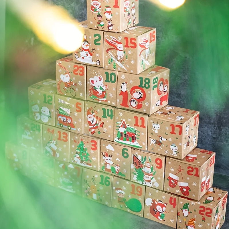 24pcs Christmas Empty Advent Calendar Kids Boxes Christmas Countdown to Xmas Gift Candy Boxes New Year 2026 Christmas Decoration