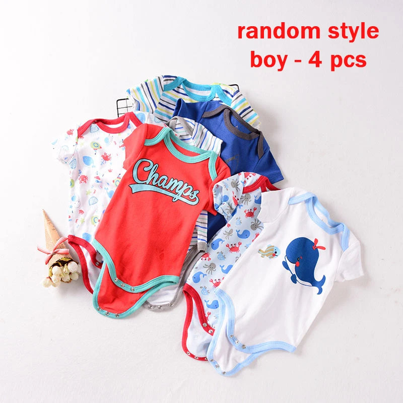 1/4Pcs Newborn Bodysuit Baby Boy Short Sleeve Jumpsuit Cartoon Print Toddler Girl Cotton Clothes 0-12Month Infant Romper Outfits