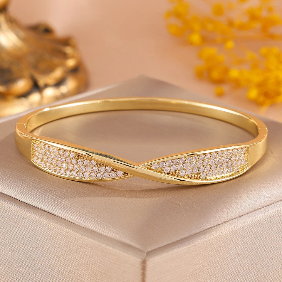 ZAKOL 4/1pcs Exquisite Bow Knot Design Charm Stackable Bracelet for Women Shining Zirconia Inlaid Bangles Jewelry Gift