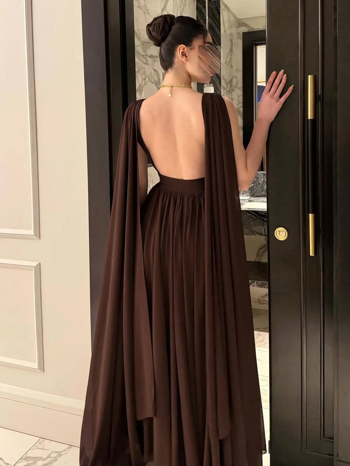 BKLD 2026 Autumn Winter New Women Clothing Chiffon Pleated Backless Dress Solid Color Elegant Evening Party Dress Sleeveless
