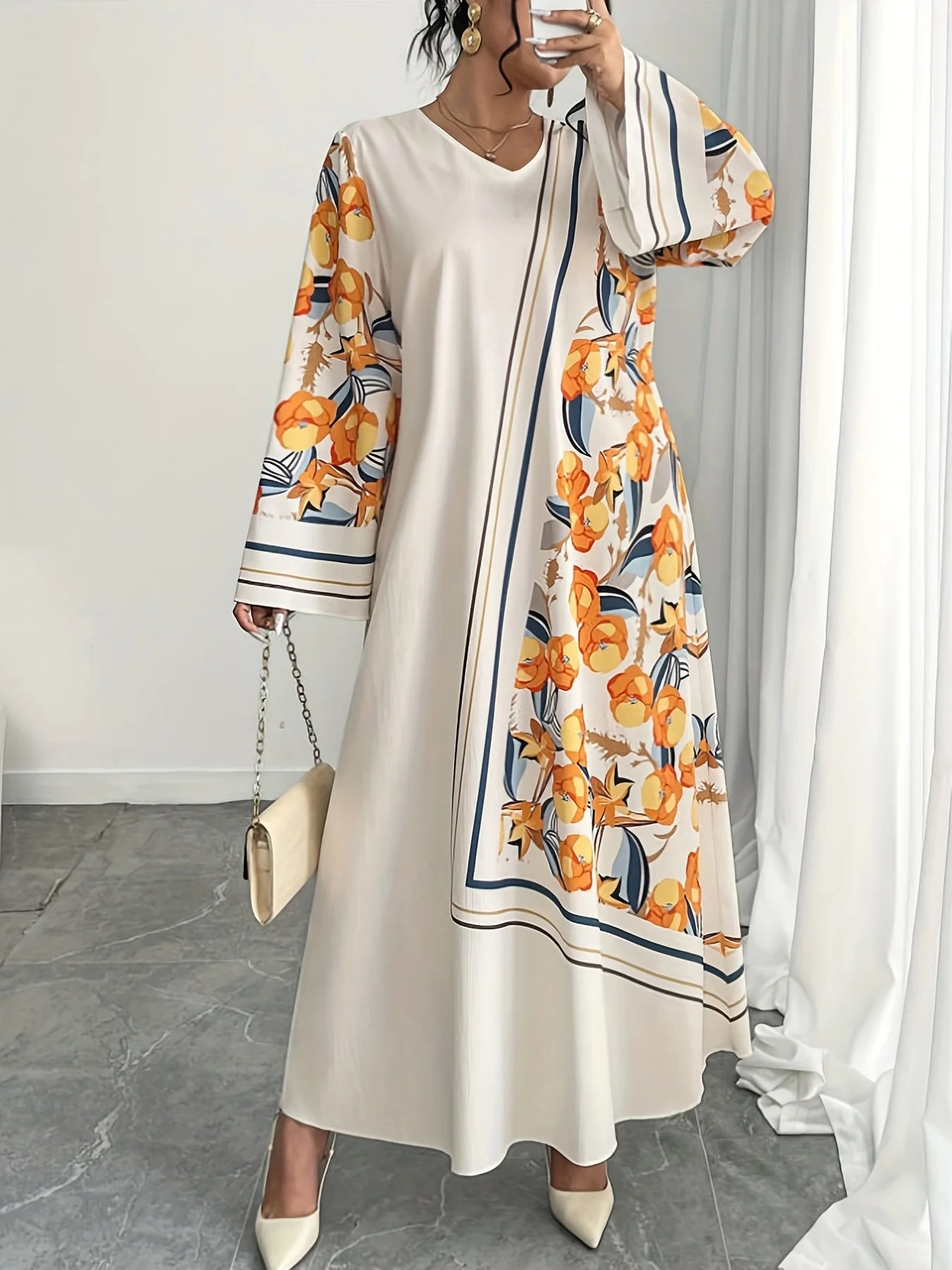 New Arrival – Spring Middle Eastern Elegant Robe Dress – V-Neck