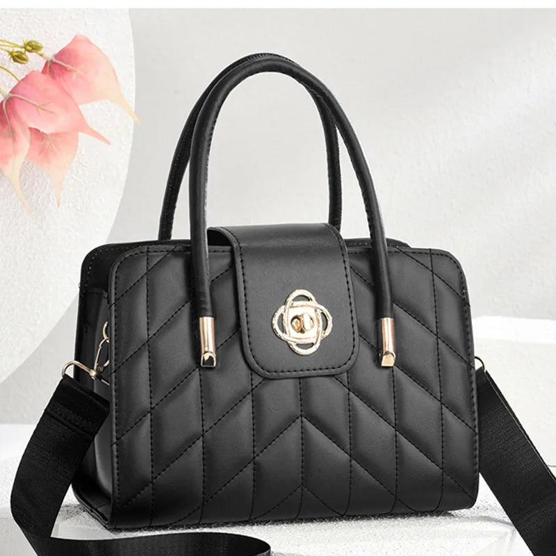 2025 Women’s Fashion Monogram Shoulder Handbag – Printed Leather Single Strap Bag | حقيبة يد نسائية 2025 – تصميم عصري بنقشة المونوغرام من الجلد بحزام كتف واحد