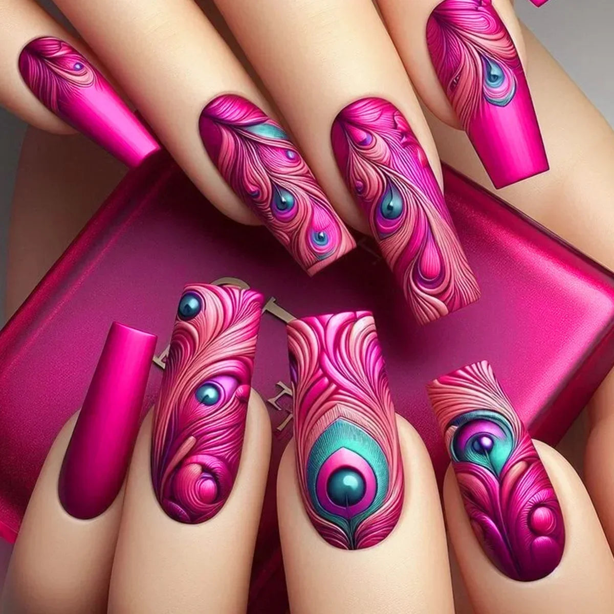 24Pcs Ladder-shaped Ballet False Nails with Glue Stripe Floral Nail Art Ombre French Press on Acrylic Nail Tips for Spice Girls