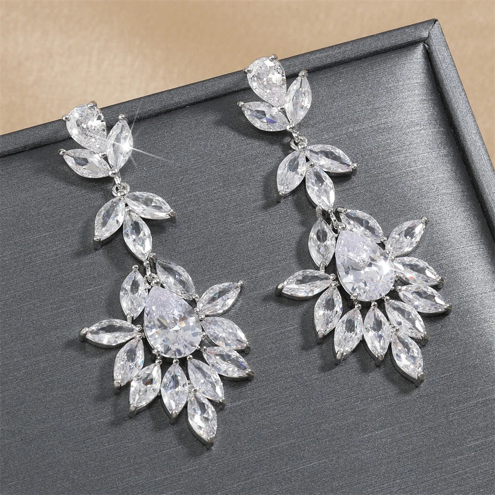 ZAKOL Korea Marquise Zircon Leaf Dangle Earrings for Women Fashion Bridal Wedding Party Jewelry Drop Shipping EP2168