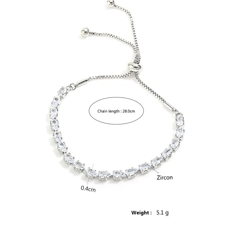 Adjustable Geometric Korean Fashion Water Drop Zirconia Crystal Bracelets Bangles for Women Party Jewelry Girls Birthday Gift